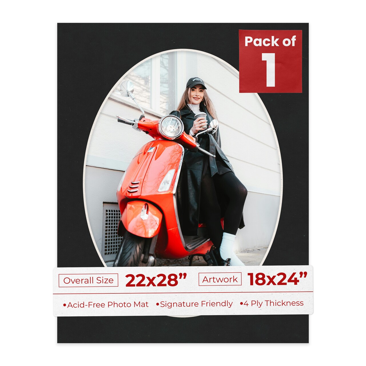 Black Suede Mat Board for 22x28 Frames - Oval Opening for 18x24 Photos